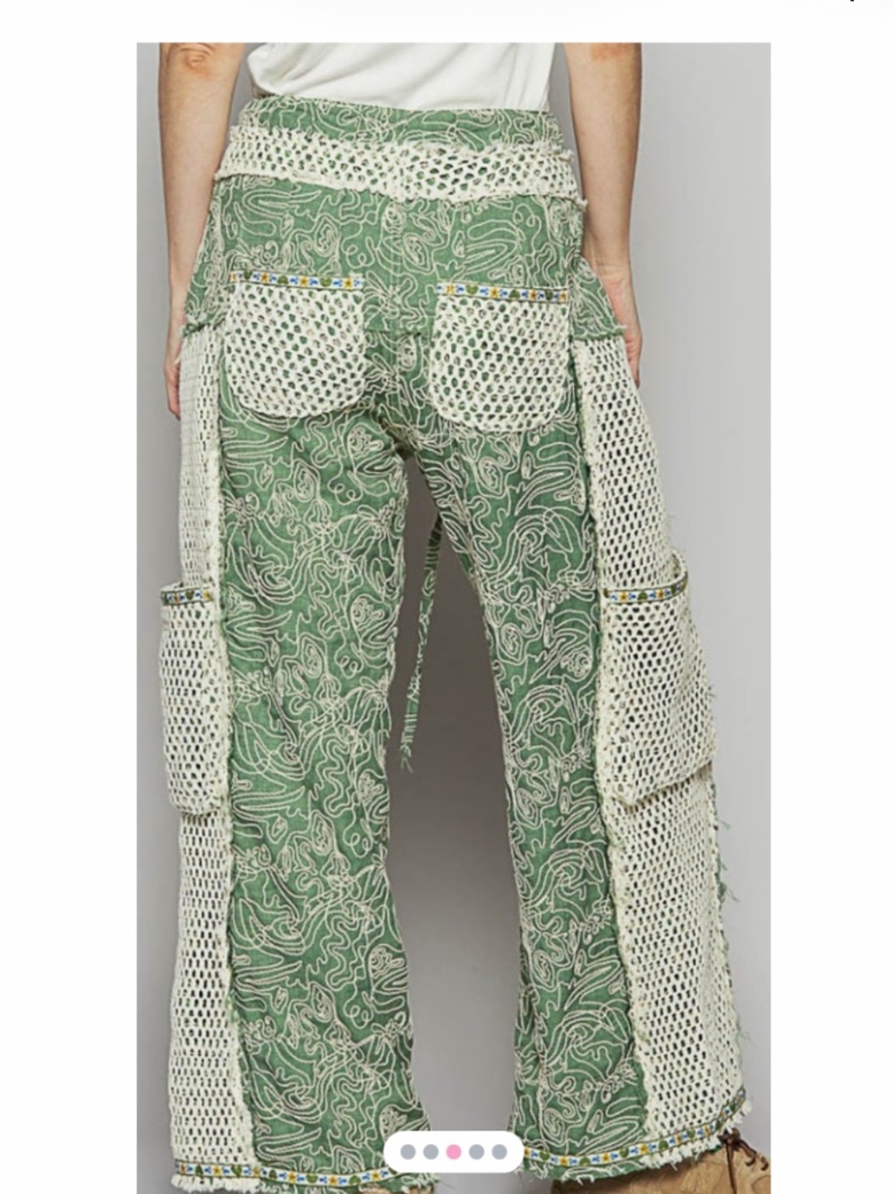 POL Green Paisley-Print Crochet-Trim Wide-Leg Pants - Picture 2 of 7